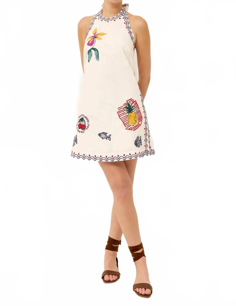 NEW MARIE OLIVER patti halter tie-neck mini dress in frutti